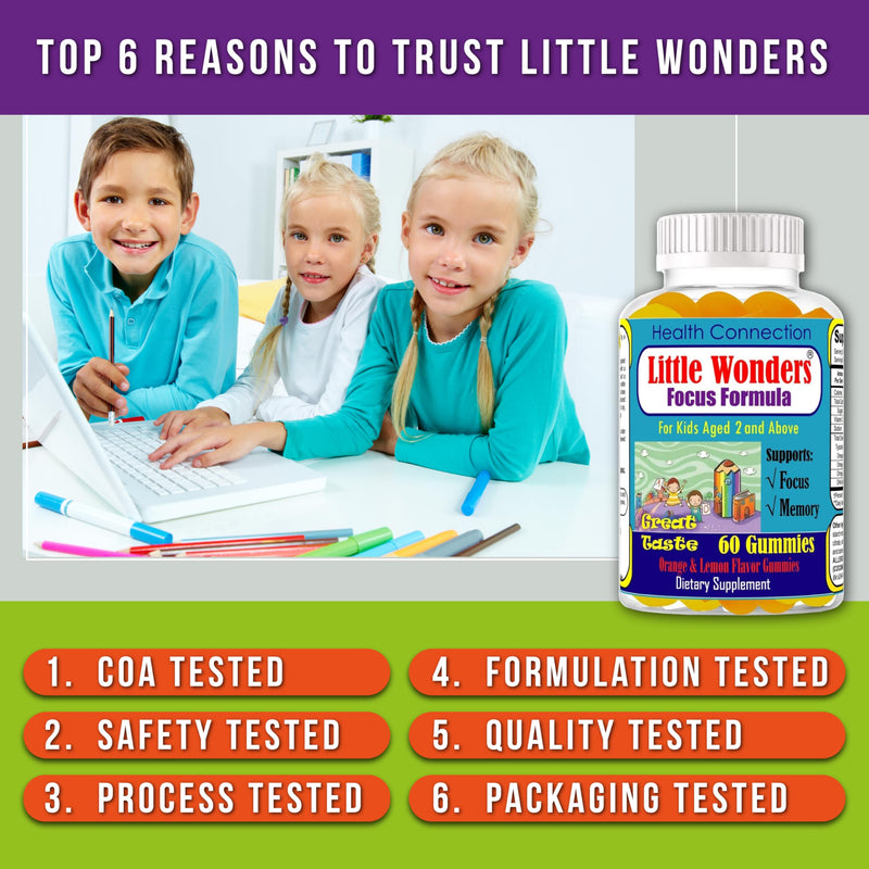 Little Wonders Kids Omega 3 DHA Gummies, Children’s Vitamins for Brain Health, Focus Gummies for Kids & Teens, Memory Support Supplement for Learning & Attention, Fruity Flavor – 60 Gummies