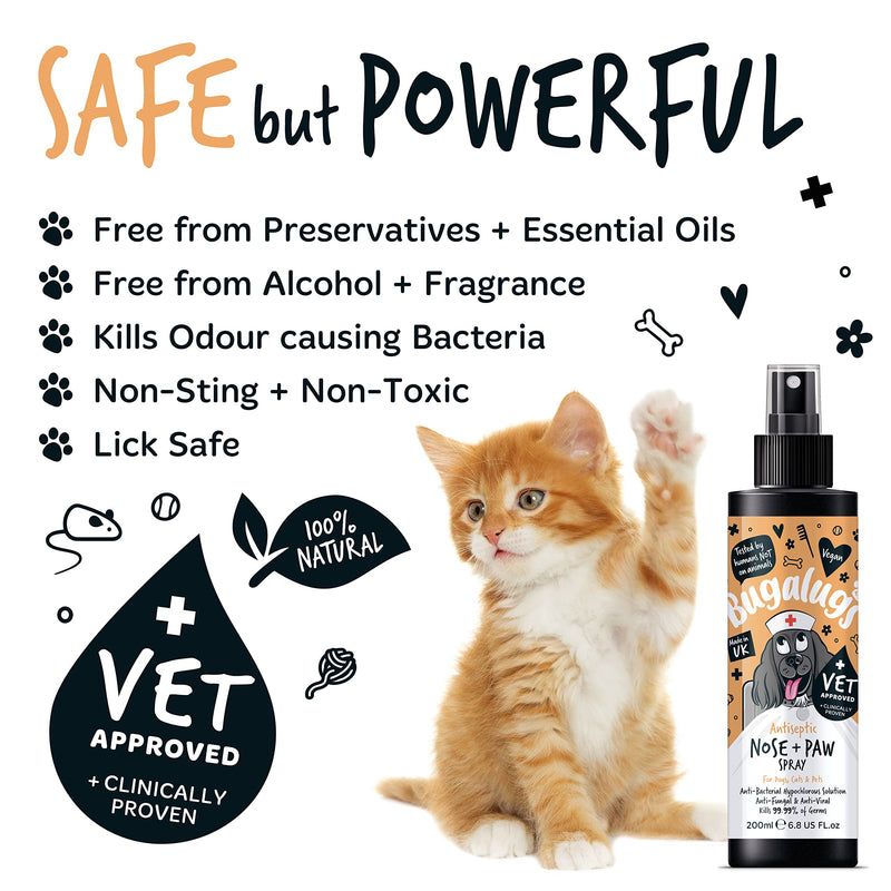 BUGALUGS Nose & Paw Dog Antiseptic spray 200ml – Antibacterial, Antifungal for Dogs, Cats & Pets -for Dry Paws, Cracked Skin use alongside our dog paw balm & dog nose balm (Antiseptic Spray 200ml)