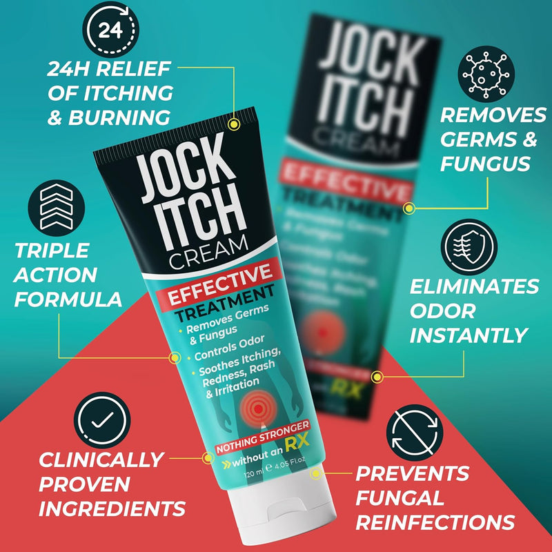 Jock Itch Cream | Extra Strength Antifungal Treatment for Groin & Inner Thighs | Relief for Itchy Skin, Jock Itch, Ringworm, Athlete’s Foot & Nail Fungus | Controls Odor & Removes Fungus | 120ml - BeesActive Australia