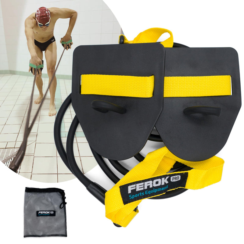 Swimming Resistance Band Set with Paddles – The Ultimate Swim Training Equipment for Dryland Workout - Resistance Bands & Cords for Swimming - Including Exercise - Light Yellow - BeesActive Australia