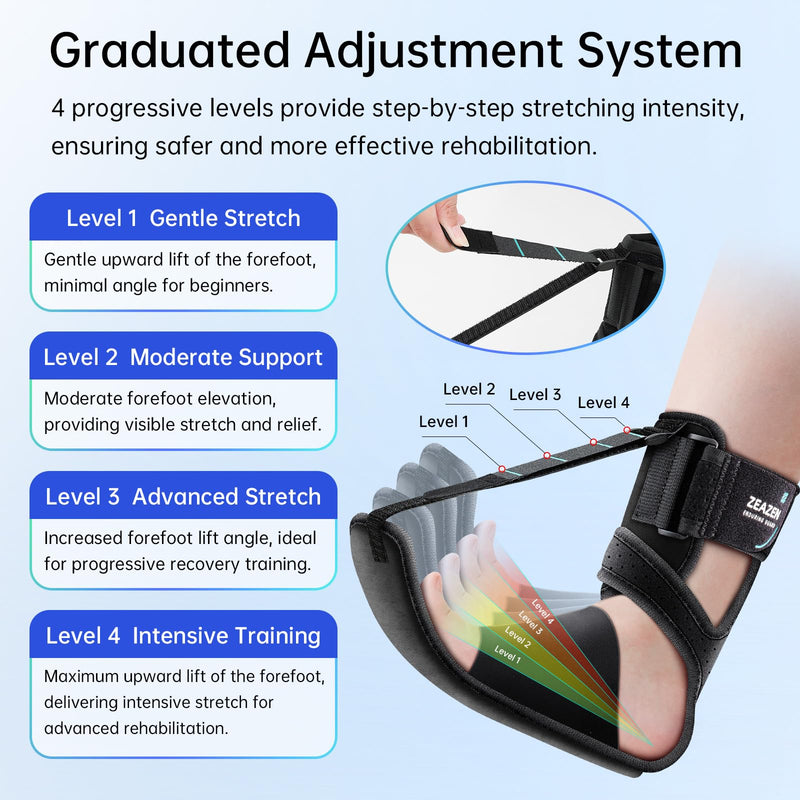 Plantar Fasciitis Brace Night Splint, Adjustable Foot Support for Heel Spur, Foot Drop & Achilles Tendonitis Relief, Comfortable Day & Night Use for Men and Women (Black, Large) Black