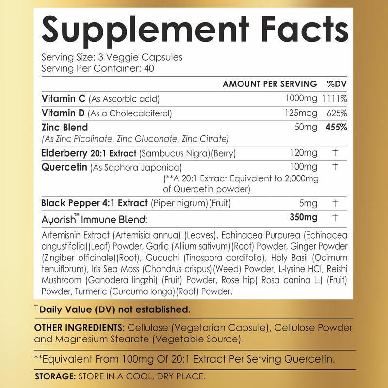 Quercetin Zinc Vitamin C Vitamin D Bromelain Elderberry - Supplement Adults with Artemisinin, Sea Moss, Echinacea, 120 Count