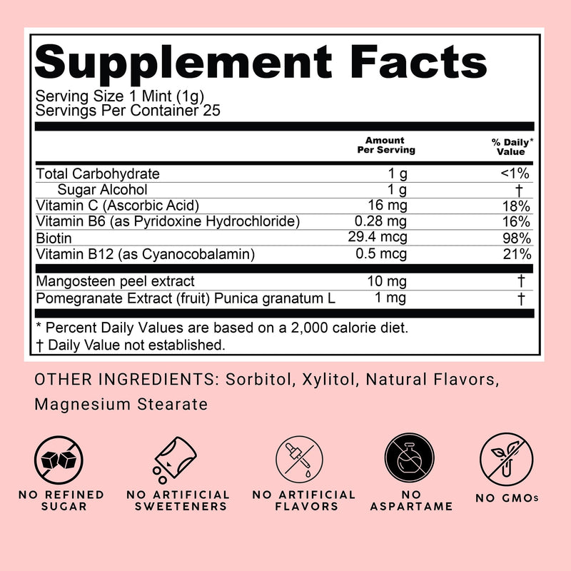 NOOZ Beauty Mints - Sugar-Free Biotin Mint for Glowing Skin, Healthy Hair & Strong Nails - Juicy Pear Flavor | Travel-Friendly Supplement with Antioxidants, Vitamin C, B6 & B12 | Non-GMO, 25 Mints Single Tin - BeesActive Australia