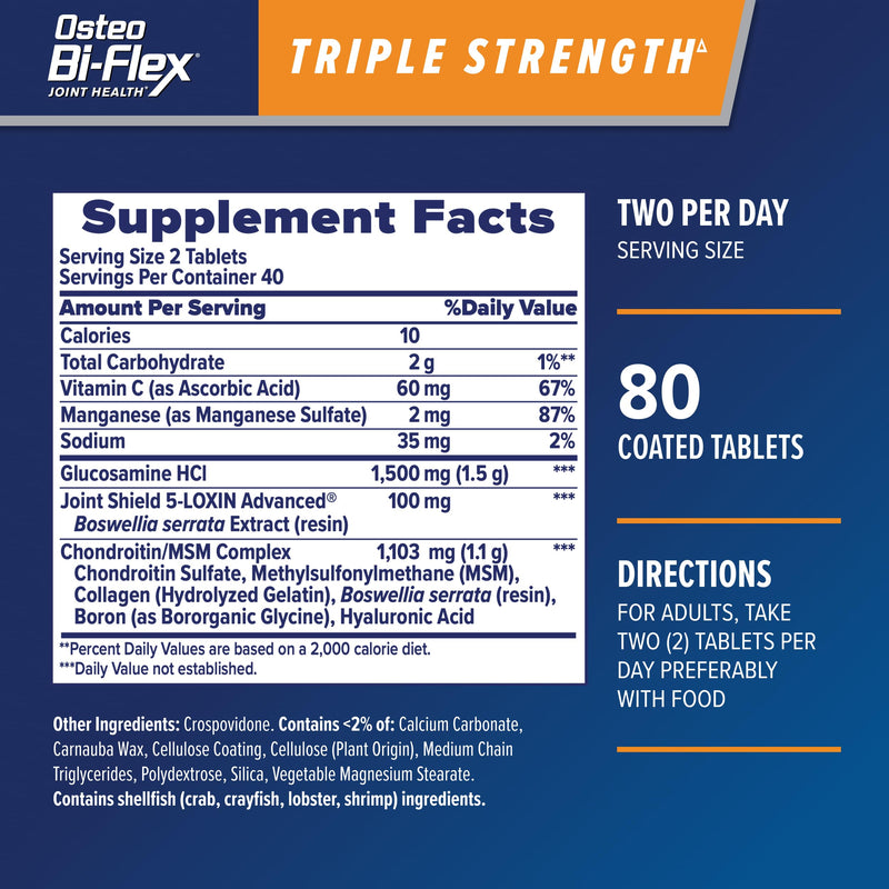 Osteo Bi-Flex Triple Strength Glucosamine Chondroitin Supplement | Improve Joint Function, Strength, Flexibility, Mobility 80 Coated Tablets 80 Count (Pack of 1)