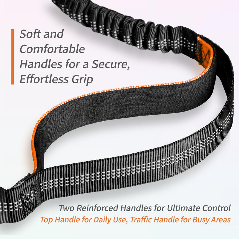 4-6 FT Hands-Free Dog Leash for Running & Walking - Adjustable Waist Belt (28-47"), Shock-Absorbing Bungee, 2 Reinforced Handles, Reflective & Anti-Pull for Small/Medium Dogs, Orange - BeesActive Australia