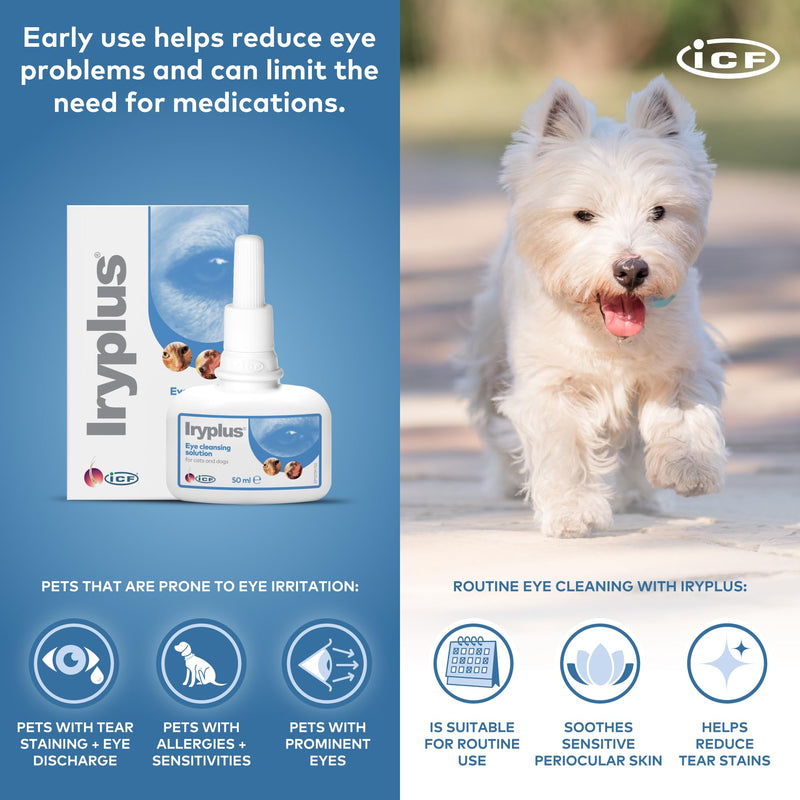 ICF | Iryplus Eye Solution for Dogs and Cats | Gentle Cleansing & Soothing Formula | Removes Secretions, Scabs & Mucus Around Eye | Chamomile | 50ml
