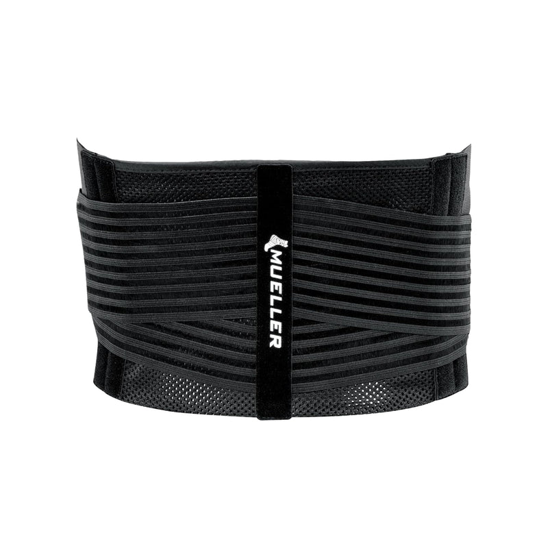 MUELLER Esports Medicine 4-in-1 Lumbar Back Brace for Men and Women with Hot/Cold Pack, 6 KTape Strips Included, Ideal for Gamer's Back Pain Relief Support and Sciatica, Black, One Size