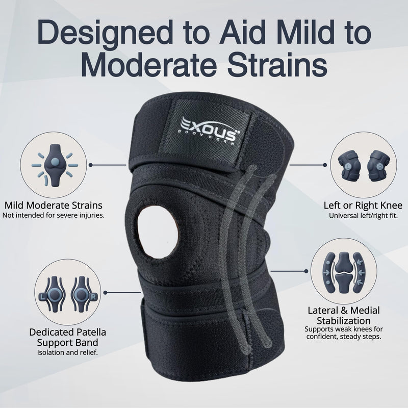 Knee Brace Meniscus Tear Support For Arthritis Acl, Mcl Pain Patented 4-way Adjustable Wraparound Strap Dual Side Stabilizer For Patella Stability Size [medium]