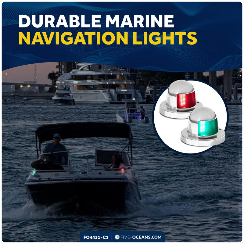 Five Oceans Boat Navigation Lights - LED Bow Light, Navigation Lights for Boats LED Red and Green, Boat Lights Navigation Horizontal Mount Sidelight, 12V, USCG Rules 2NM - FO4431-C1 Sidelights