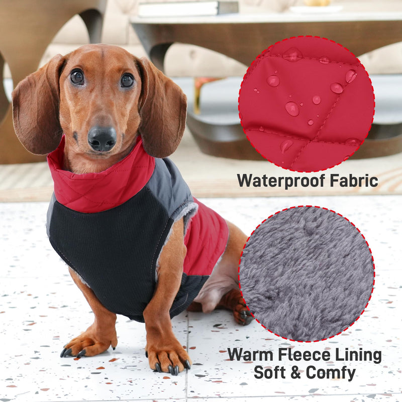 Warm Fleece Dog Coats for Small Dogs,D-Rings Waterproof Puppy Jacket for Cold Winter,Red M Medium (Pack of 1) Red - BeesActive Australia