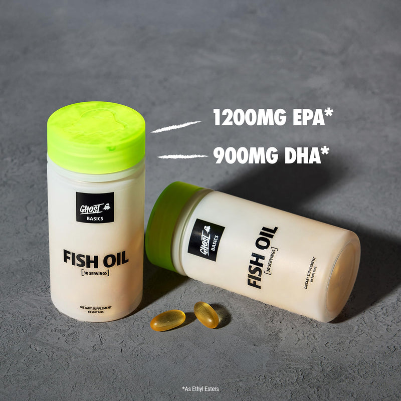 GHOST Basics Fish Oil Supplement, 3000MG Daily Omega 3, 60 Softgels | Fatty Acids with DHA & EPA for Brain, Heart Health, & Immunity Support - Gluten-Free & Soy-Free
