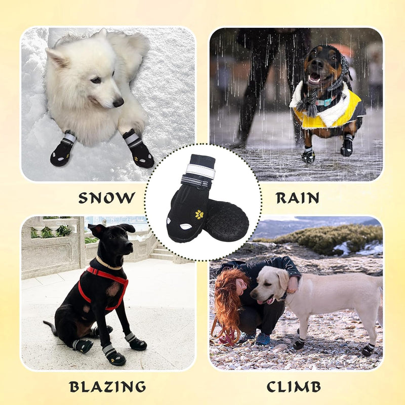 Dog Shoes, FISHOAKY Dog Shoes for Large Dogs, 360°Anti Slip Medium Dog Boots & Paw Protectors Winter Snowy and Summer Hot Pavement, Waterproof 4Pcs Dog Booties with Reflective Strips (Size 8) Black Size 8: 3.0''x3.3"(W*L) - BeesActive Australia
