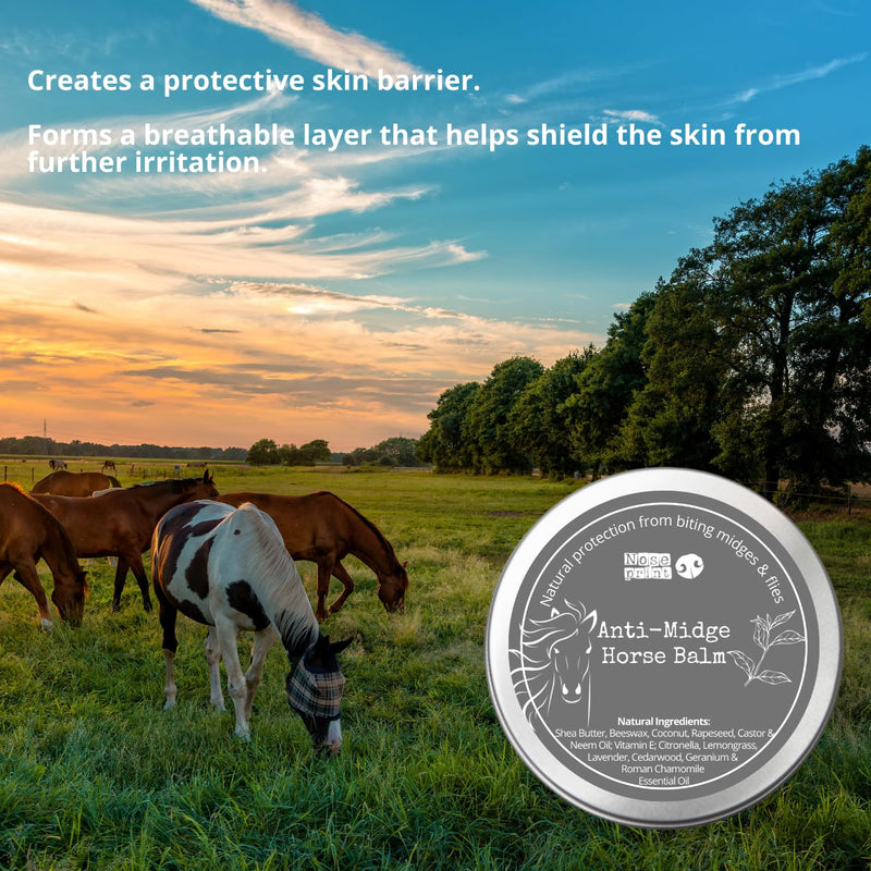 Anti-Midge Horse Balm, 100ml, Natural Repellent with Shea Butter, Beeswax, Coconut Oil, Neem Oil, Citronella, Lemongrass, Lavender, Cedarwood