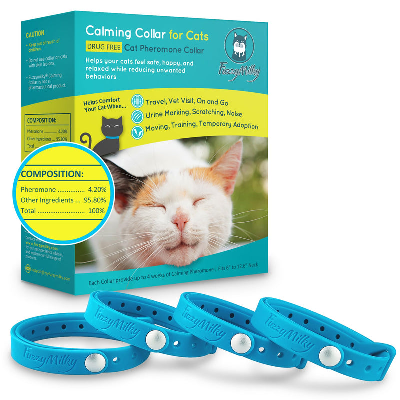 Calming Collar for Cats Cat Collar Infused with Synthetic Pheromones - Cat Pheromone Diffuser Necklace for Anxiety Relief, Travel, Keeping Kitty Quiet - 4 Weeks Supply Each Collar 4P