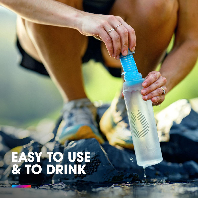 HydraPak UltraFlask+ 500ml - Filtered, Compressible Soft Flask Water Bottle for Hydration Vests and Running Packs with Integrated Water Filter (500ml / 17oz) - BeesActive Australia