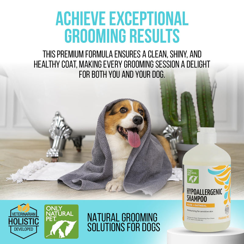 Only Natural Pet Hypoallergenic Shampoo with Aloe & Oatmeal for Dogs - Moisturizing Dog Shampoo and Ultra-Nourishing Care for Dry, Itchy, and Sensitive Skin - 16.9 oz - PawsPlanet Australia