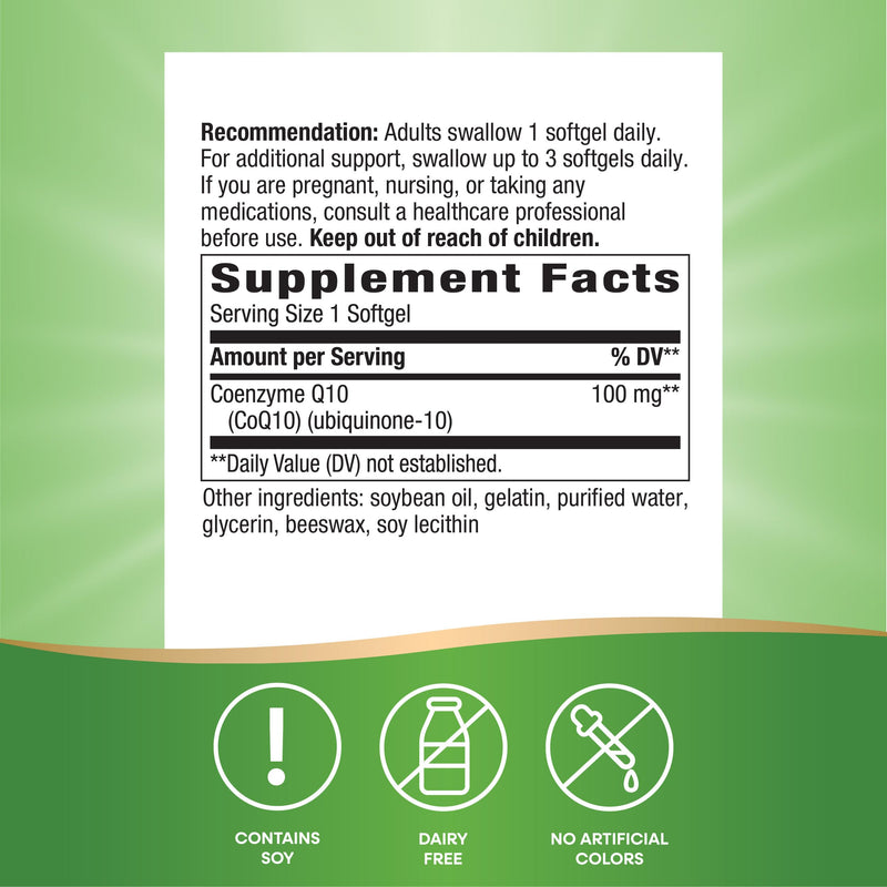 Nature's Way CoQ10 with Ubiquinone, 100 mg, 120 Softgels | 100 mg CoQ10 per Softgel to Help Maintain the Body's CoQ10 Levels While Supporting Heart Health* and Cellular Energy* 120 Count (Pack of 1)