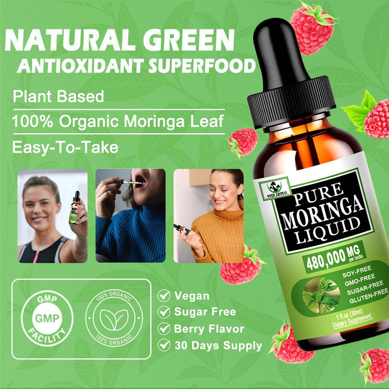 Organic Moringa Liquid Drops for Energy,Metabolism Immune Support,Moringa Leaf Extract 6X Absorption Than Powder Capsule Gummies,Green Superfood Supplement for Women Men