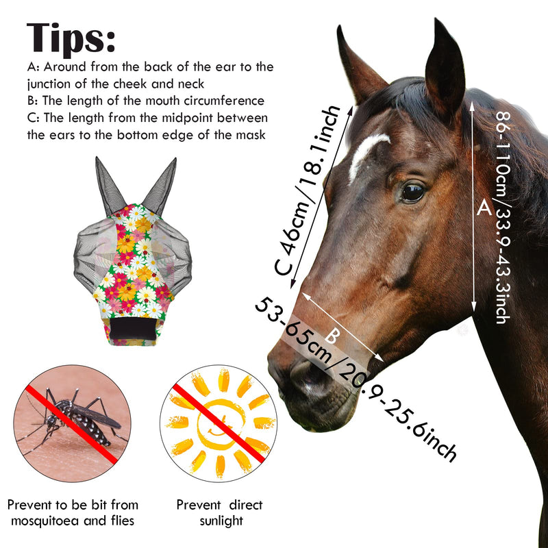 Weewooday 2 Pieces Horse Fly Masks for Horses Soft Fly Masks for Horses with Ears Smooth and Elasticity Fly Mask with UV Protection(L, Flower Patterns) L - BeesActive Australia