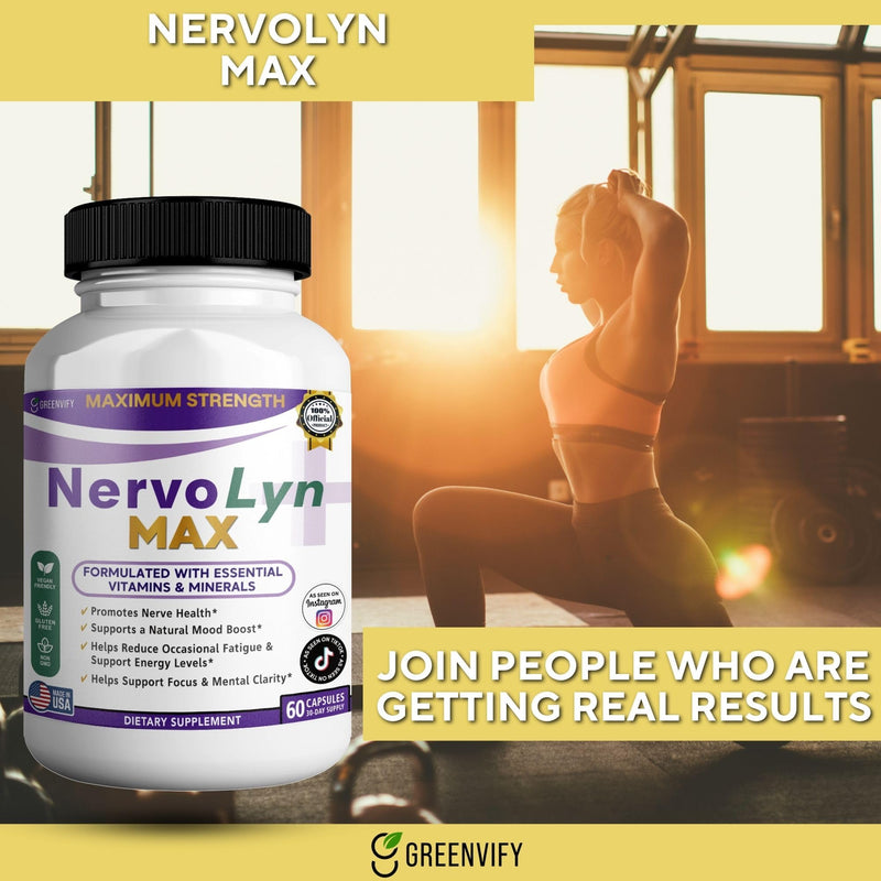 NervoLyn Max Maximum Strength Nerve Support Supplement, 60 Capsules, with Vitamin B Complex, Vegan, Gluten Free, Non-GMO, 30 Day Supply (1) 1