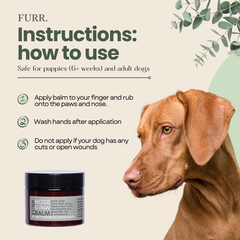 FURR Paw & Nose Balm for Dogs 2 x 50ml, Lick-Safe, Natural Healing & Hydration for Dry Noses & Cracked Paws, Aloe Vera, Hyaluronic Acid & Vitamin E, UK Made
