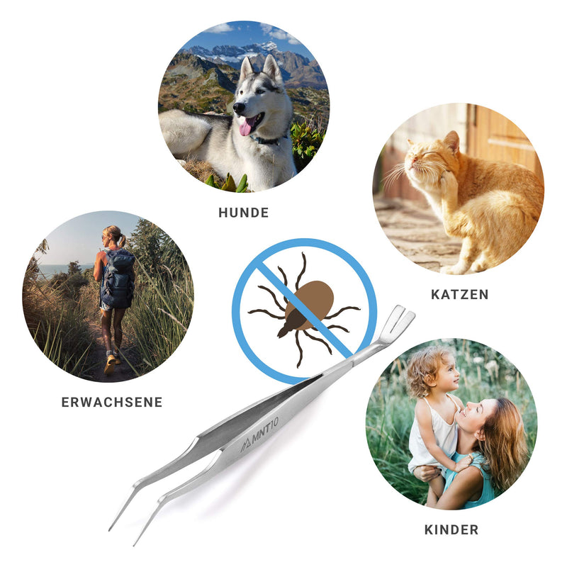 MNT10 tick tweezers stainless steel 2-in-1 I splinter tweezers, tick tweezers + tick hook for people and dogs in a practical metal case I ideal for ticks of any size I + FREE identification card - BeesActive Australia