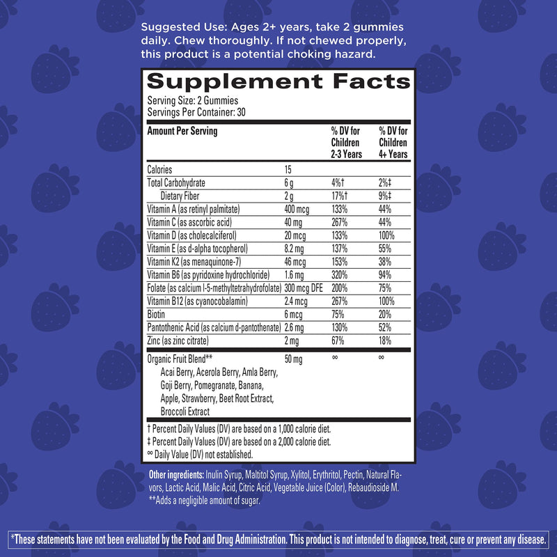 Hyland's Kids Multivitamin + Superfoods Boost, Sugar Free Natural Strawberry Flavored Gummies with Fruits & Veggies Blend, 60ct Bottle - BeesActive Australia