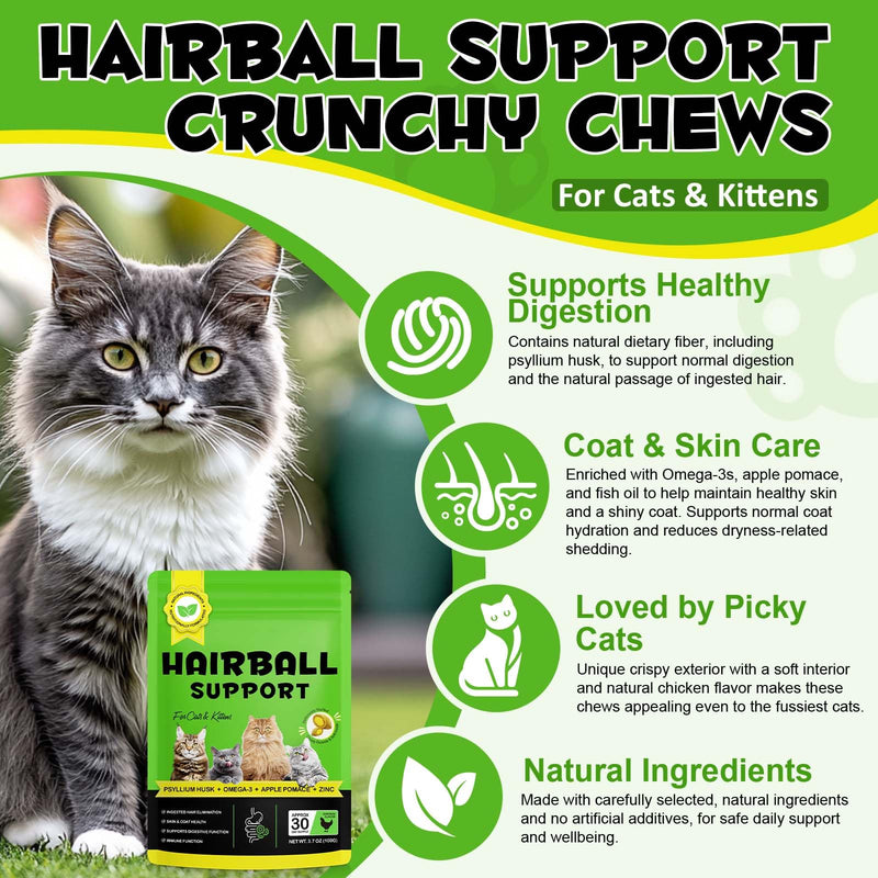 Hairball Remedy For Cats, Hairball Treats for Cats & Kittens, Cat Biscuits Hairballs Treatment, Promotes Natural Passage of Hairballs, Skin & Coat Health 100g - Chicken Flavour