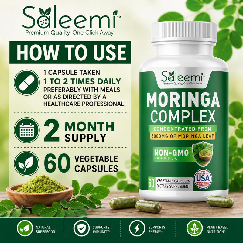 Moringa Capsules – Premium Moringa Oleifera Leaf & Seed Extract | Green Superfood for Energy, Immunity & Vitality | 100% Pure Natural Plant-Based Supplement | Non-GMO, 60 Vegan Capsules