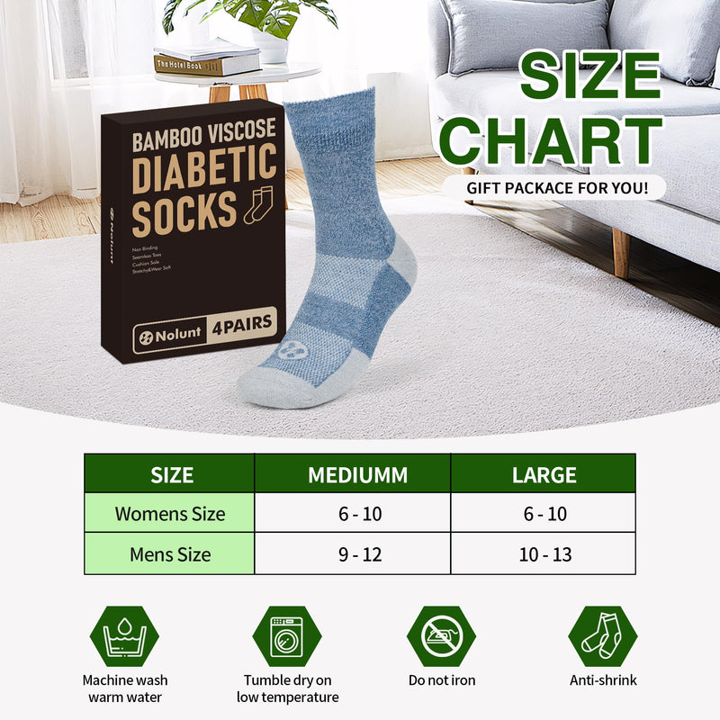 Diabetic Socks for Men,4 Pairs Crew Diabetic Neuropathy Socks for Men 9-12 Dark Blue/White/Coffee/Black Large