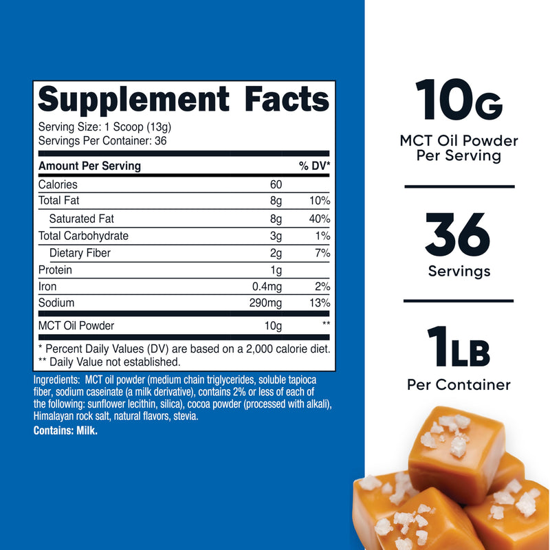 Nutricost Premium MCT Oil Powder (1 LB) (Salted Carmel) - Best for Keto, Ketosis, and Ketogenic Diets - Non-GMO and Gluten Free, Medium Chain Triglyceride
