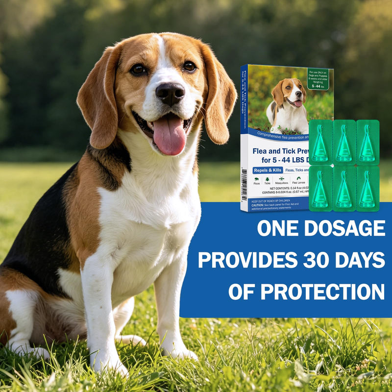 Flea and Tick Prevention for Dogs, Flea & Tick Control, Flea Drops for Small and Medium Dog (5-44 Ibs), Support for Skin & Coat Health, Fast Acting, for Dogs and Puppies 8 Weeks and Older Supplement
