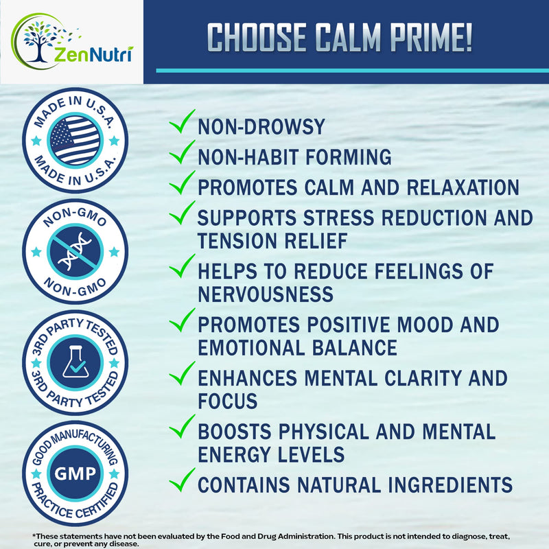 Calm Prime Stress Relief Supplement Non-Drowsy | Mood Support Supplement | Mood Boost | Vegan Daytime Stress Supplements Calm Aid | Stress Vitamins - Ashwagandha, Valerian Root - 60 count - BeesActive Australia