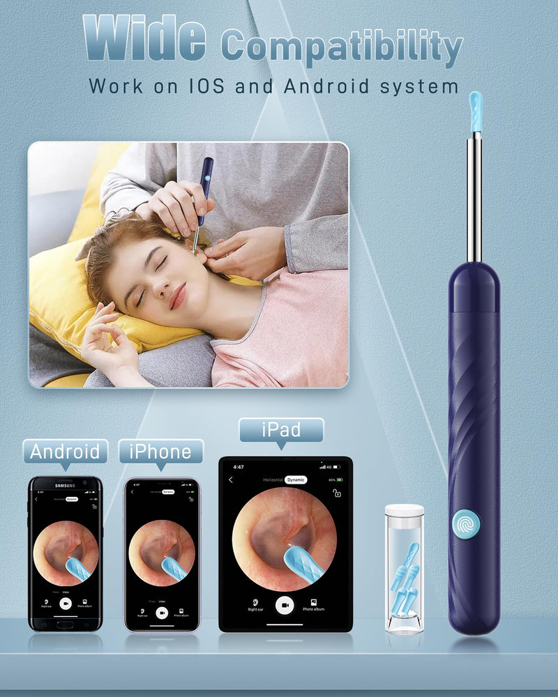 Ear Wax Removal, Ear Cleaner with Camera and Light, FSA - HSA Eligible, Ear Wax Removal Tool Camera with 1080P, Ear Cleaning Kit with 6 Spoons Deep Blue - BeesActive Australia