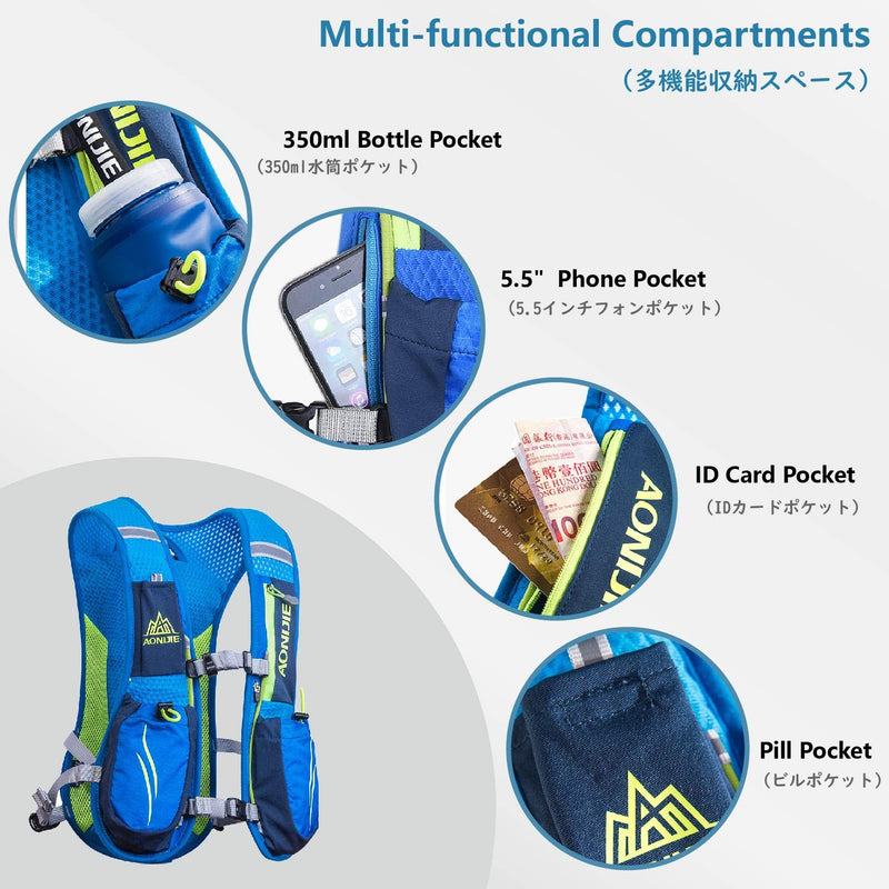 JEELAD Running Hydration Vest Trail Backpack for Women and Men Jogging Trail Race Marathon Cycling Hiking Black (5.5L) - Only Vest One Size