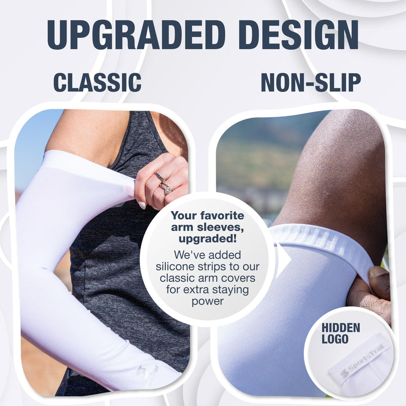 SportsTrail Cooling Arm Sleeves for Men & Women – Breathable, UV Sun Protection, Sports Arm Sleeves for Women, Men & Youth Non-Slip One Size 3 Pairs: White