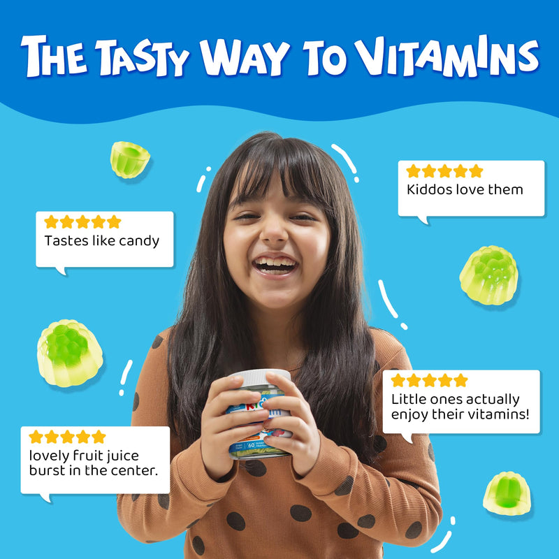 Kids Calcium Gummies + Vitamin D3 K2, Magnesium, Zinc, Extra Absorption Algae Calcium Supplement For Kids Gentle to Stomach, Bone, Teeth, Muscle, Brain, Sugar Free Chewable Kids Vitamins 4+, 60 Counts 60 Count (Pack of 1)