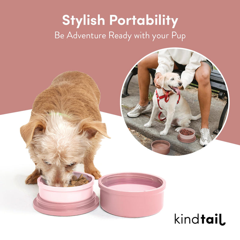 KindTail Bowls, Travel Dog Bowls, Portable Pet Bowls, Microwave and Dishwasher-Safe Dog Bowls with Lid and Handle, Inner Bowl with 10oz Capacity and Outer Bowl with 20oz Capacity… (Small, Rose Pink) Small - BeesActive Australia