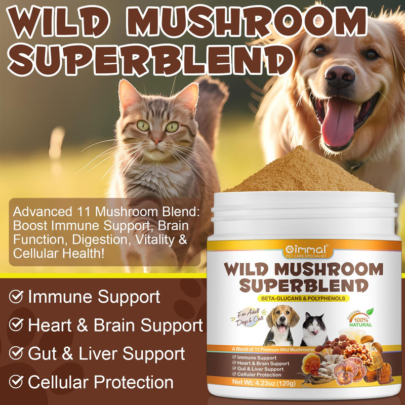 Mushroom Powder for Dogs, Wild Mushroom Supplement for Cats, Dog Multivitamin, Mushroom Supplement for Dogs, Boosting Immunity, Gut Digestion, Easy To Absorbed 4.23 OZ