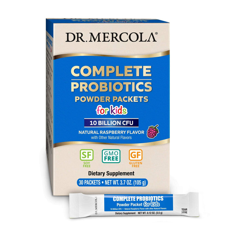 Dr. Mercola Complete Probiotics Powder Packets for Kids, 30 Packets | Supports Digestive and Immune Health, 10 Strains, with Prebiotics, Non-GMO, Gluten-Free, and Soy-Free, 30 Servings