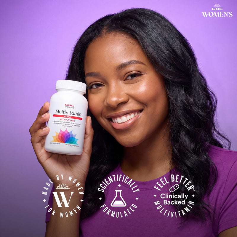 GNC Women's Multivitamin Active Without Iron, Supports an Active Lifestyle, 30+ Nutrient Formula, Promotes Bone & Joint Health, Helps Energy Production, 180 Caplets | Delivers Antioxidant and B Vitamin Support, Promotes Energy Production and Bone Healt...