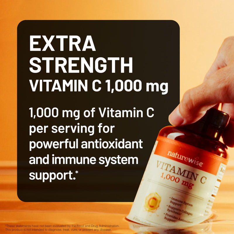 NatureWise Vitamin C 1000mg Capsules - Extra Strength Vegan Vitamin C for Daily Antioxidant & Immune Support - Non-GMO, USA Manufactured - 60 Capsules[60-Day Supply] Unflavored 60 Count (Pack of 1)