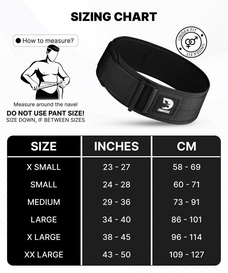 DMoose Weight Lifting Belt - Auto Locking Gym Belt for Olympic Training, WOD, Cross Training for Men and Women - 4" Nylon Workout belt with Adjustable Buckle - Provides Lumbar Support and Stability Large Black