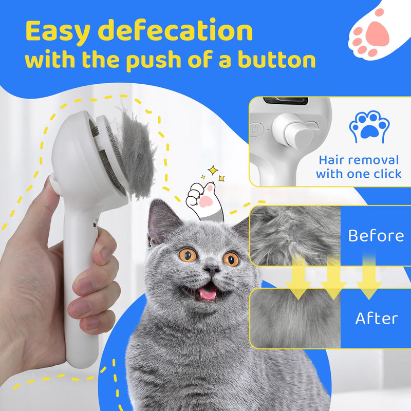 Cat Steam Brush for Shedding, Self Cleaning Cat Grooming Brush for Massage, Cat Brush with Steam for Removing Tangled and Loosse Hair, Steamy Cat Brush for Long and Short Hair Dogs and Cats (White) White - BeesActive Australia