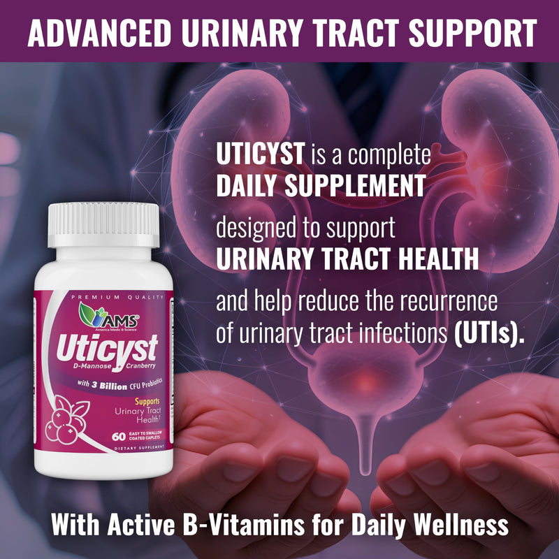 America Medic & Science UtiCyst 60ct – Probiotic & Cranberry Formula for Urinary Tract & Bladder Health – Supports Immune Balance – Daily Wellness Supplement for Women- 60 caplets