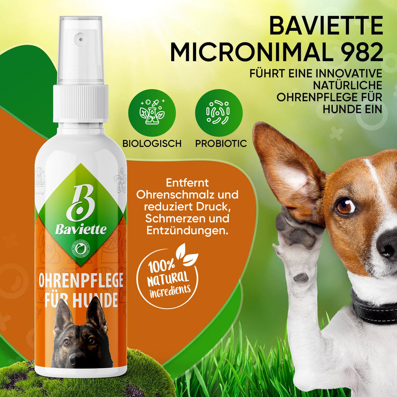Baviette Dog Care – 100 ml Natural Ear Cleaner for Dogs – Gentle Microorganism-Based Spray, Probiotic-Inspired Formula – For Outer Ear Care, Odourless, Alcohol-Free & pH-Neutral
