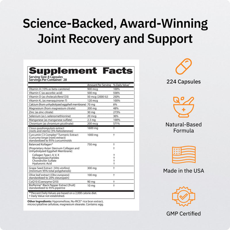 SaltWrap Joint Clinic Multivitamin, Type II Collagen, 224 Caps Made in USA, C3 Turmeric with Cissus and Hyaluronic Acid to Reduce Oxidative Stress and Support Healthy Inflammation Response | Made in USA, C3 Turmeric with Cissus and Hyaluronic Acid to R...