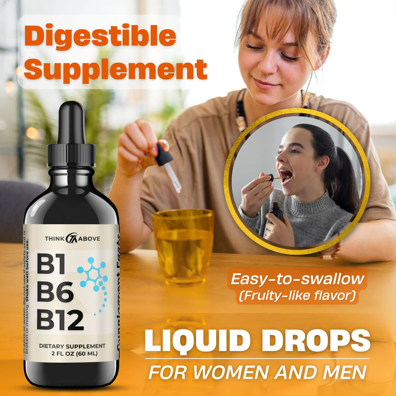 Think Above B1 B6 B12 Vitamin Liquid Drops - Nerve, Energy, Brain Support Supplement - Fruity-Like Flavor - Methylcobalamin, Thiamine, Pyridoxine (2) 2