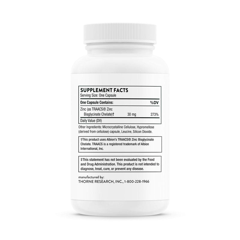 Thorne Zinc Bisglycinate 30mg - Daily Support for Skin, Eye & Immune System Health with Zinc Supplement Capsules - 60 Capsules - BeesActive Australia