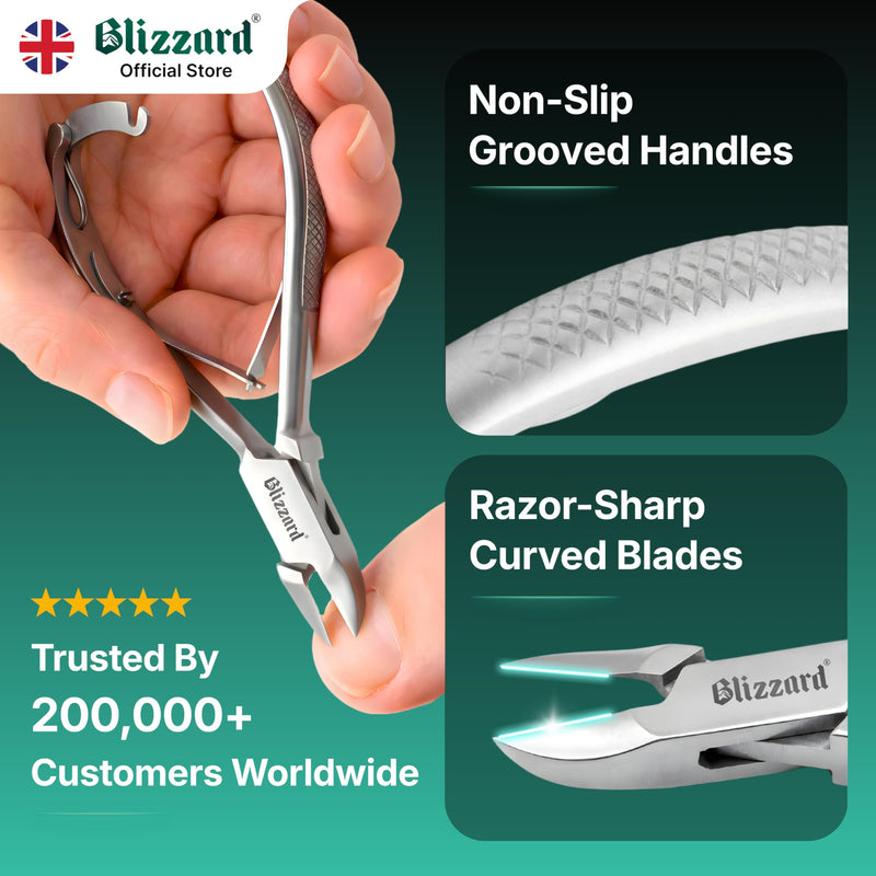 Nail Clippers for Men with Thick or Ingrown Toenails – Blizzard Podiatrist Toenail Clipper Set German Forged – 5.5 inch Heavy Duty Nail Cutter – Concave Head Chequered Handles - Hospital Grade 14cm - Concave Head - Chequered Handles